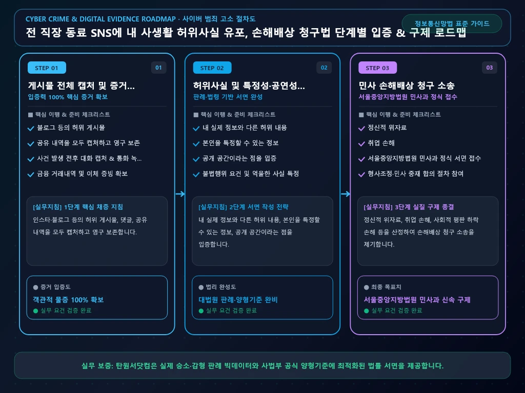 전 직장 동료 SNS에 내 사생활 해결 절차 및 입증 흐름도