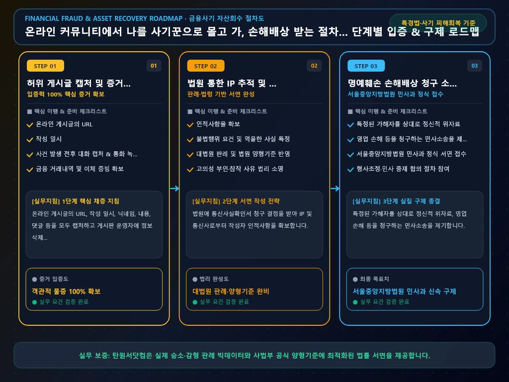 온라인 커뮤니티에서 나를 사기꾼으로 해결 절차 및 입증 흐름도
