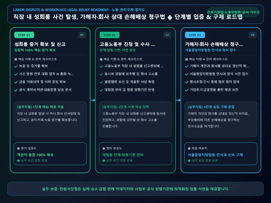 직장 내 성희롱 사건 발생 해결 절차 및 입증 흐름도
