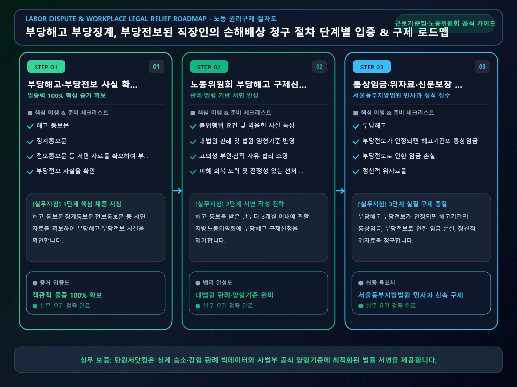 부당해고 부당징계 해결 절차 및 입증 흐름도