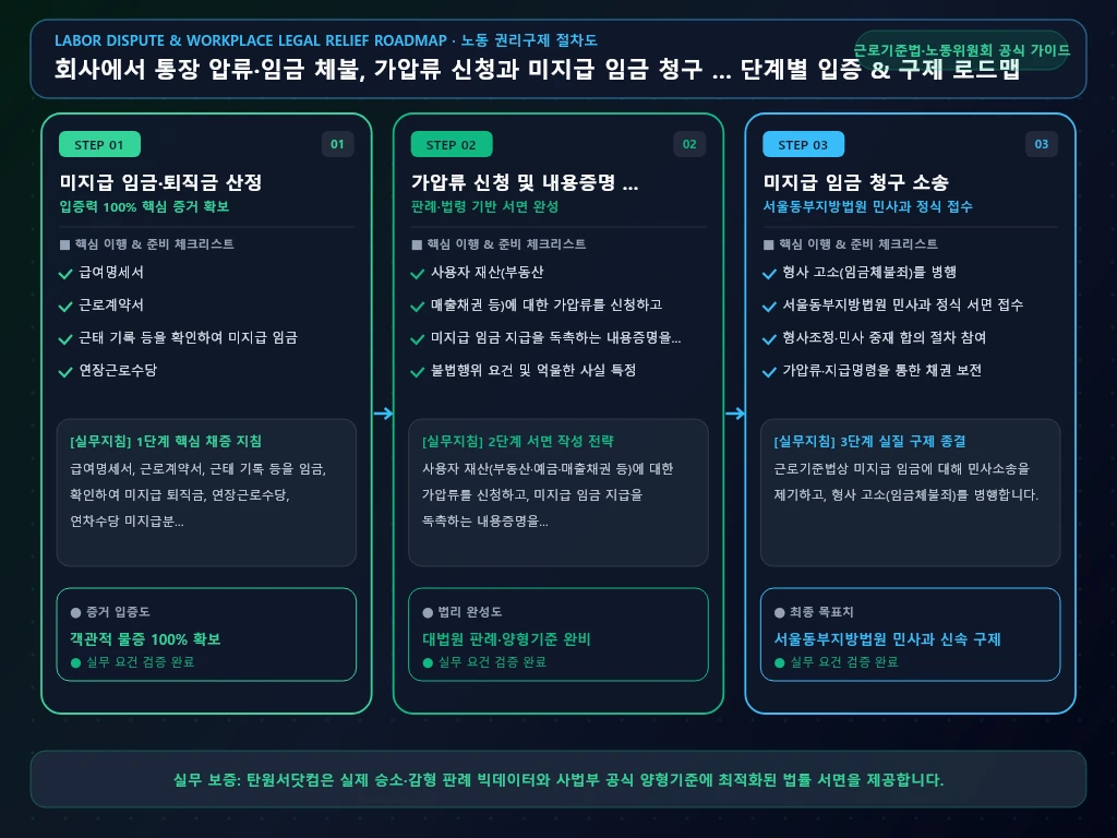 회사에서 통장 압류 해결 절차 및 입증 흐름도