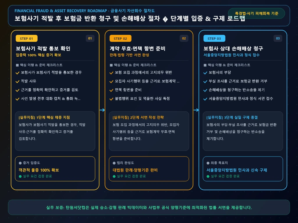 보험사기 적발 후 보험금 반환 청구 및 해결 절차 및 입증 흐름도