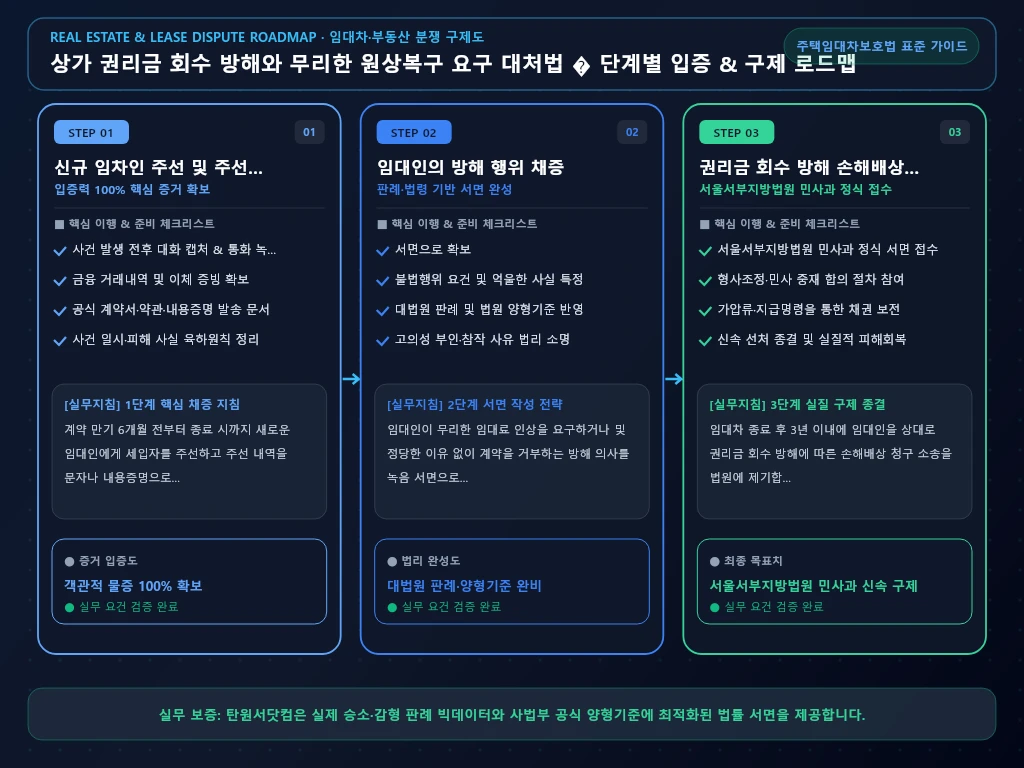 상가 권리금 회수 방해와 무리한 해결 절차 및 입증 흐름도