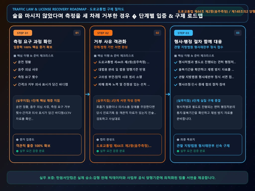 술을 마시지 않았다며 측정을 세 차례 해결 절차 및 입증 흐름도