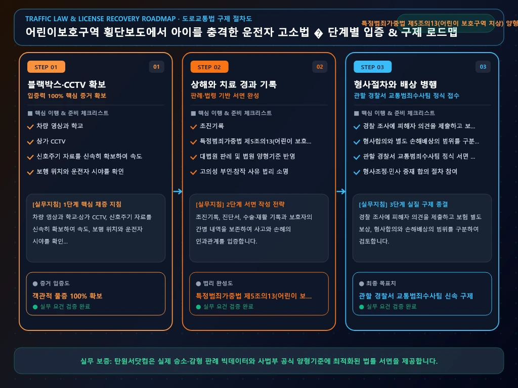 어린이보호구역 횡단보도에서 아이를 해결 절차 및 입증 흐름도
