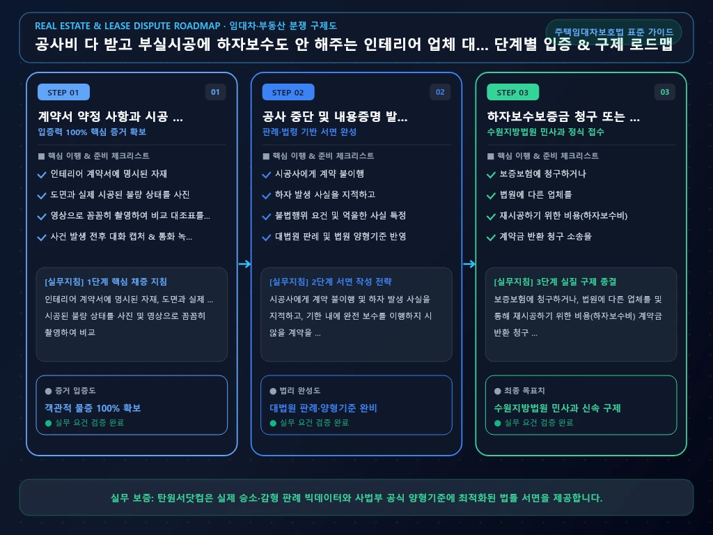 공사비 다 받고 부실시공에 하자보수도 해결 절차 및 입증 흐름도
