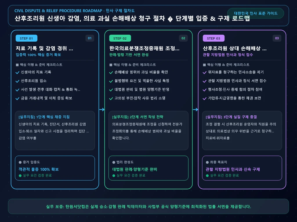 산후조리원 신생아 감염 해결 절차 및 입증 흐름도