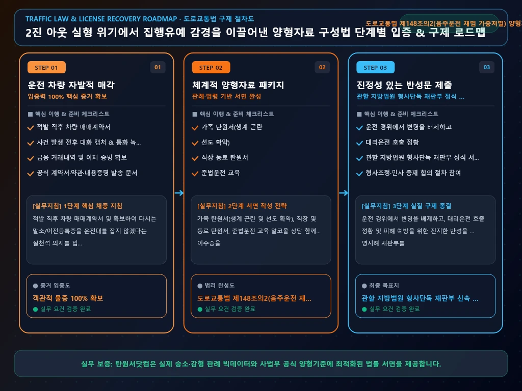 2진 아웃 재판에 제출할 양형자료 구성법 해결 절차 및 입증 흐름도