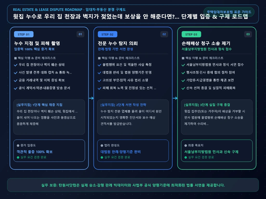 윗집 누수로 우리 집 천장과 벽지가 해결 절차 및 입증 흐름도