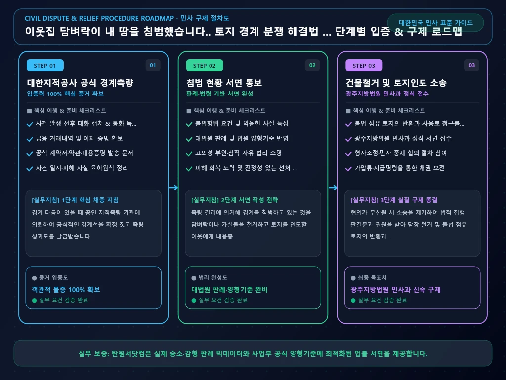 이웃집 담벼락이 내 땅을 침범했습니다 해결 절차 및 입증 흐름도