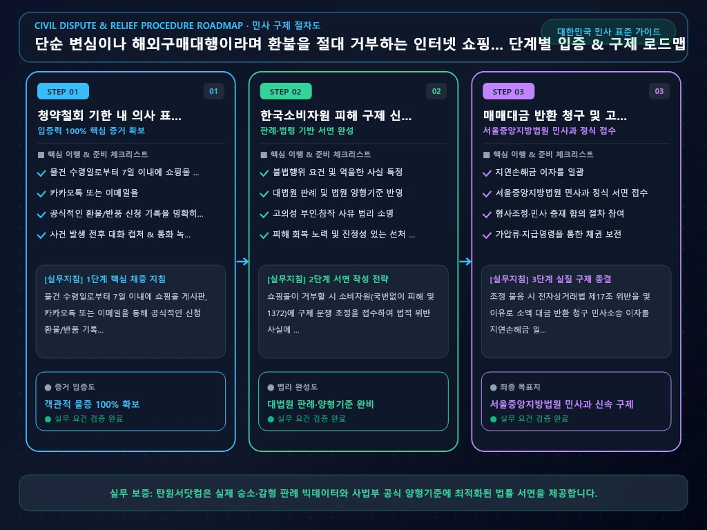 단순 변심이나 해외구매대행이라며 환불을 해결 절차 및 입증 흐름도
