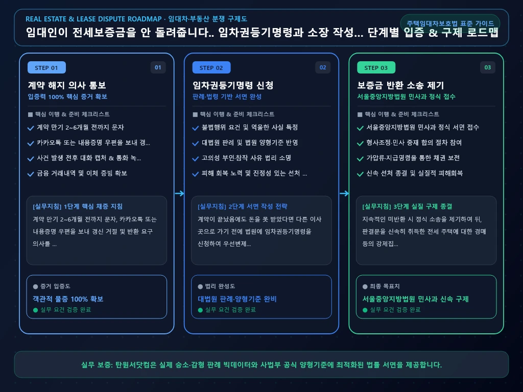 임대인이 전세보증금을 안 돌려줍니다 해결 절차 및 입증 흐름도