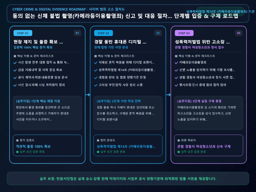 동의 없는 신체 불법 촬영(카메라등이용촬 해결 절차 및 입증 흐름도
