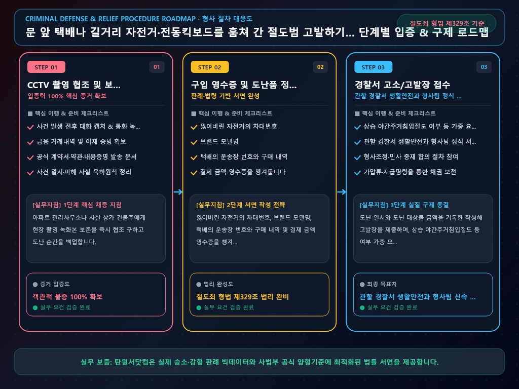 문 앞 택배나 길거리 자전거 해결 절차 및 입증 흐름도