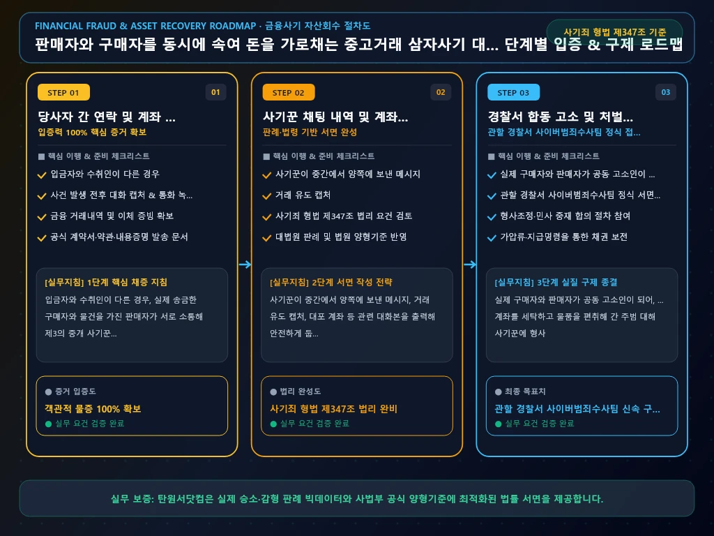 판매자와 구매자를 동시에 속여 돈을 해결 절차 및 입증 흐름도