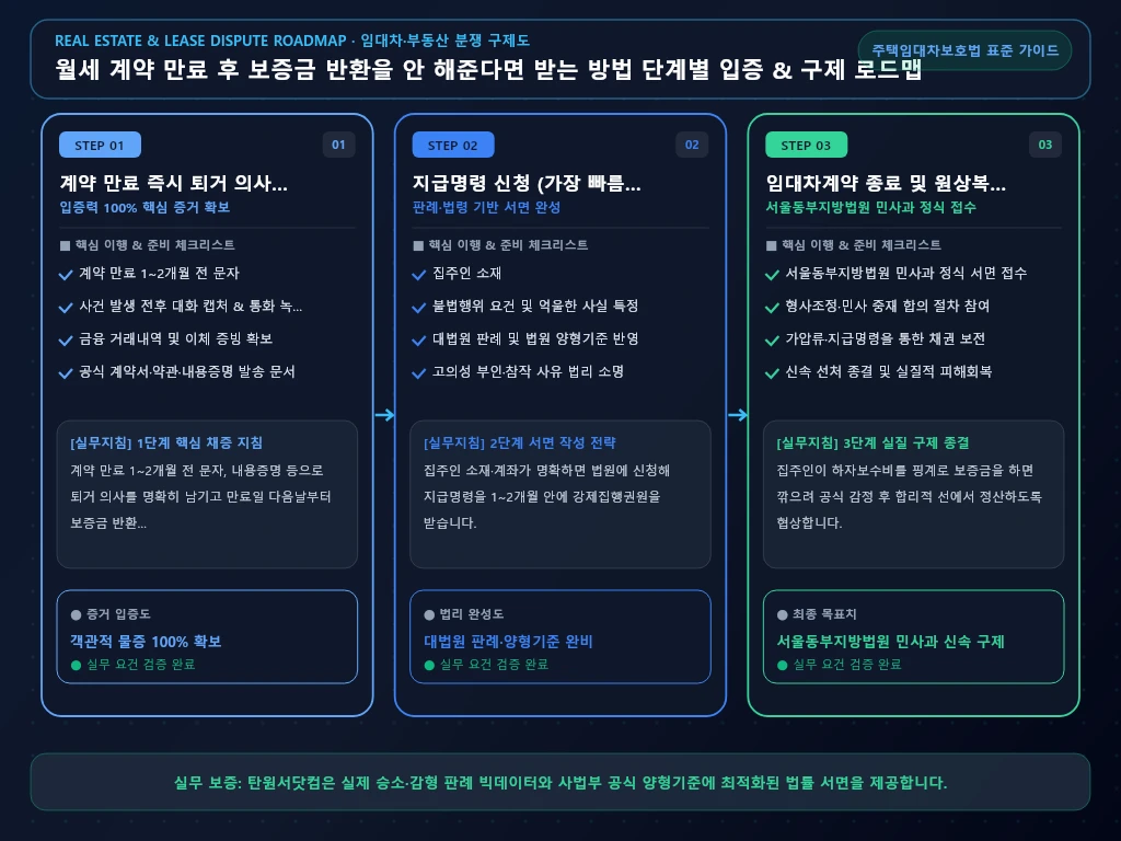 월세 계약 만료 후 보증금 반환을 안 해결 절차 및 입증 흐름도