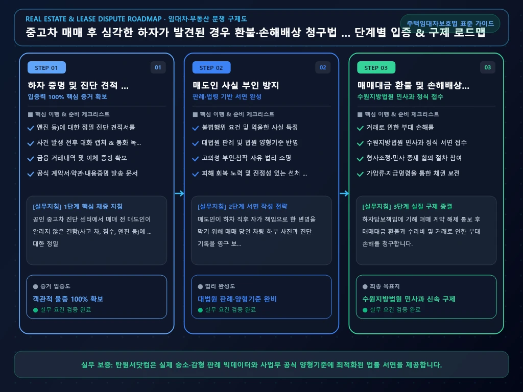 중고차 매매 후 심각한 하자가 발견된 해결 절차 및 입증 흐름도