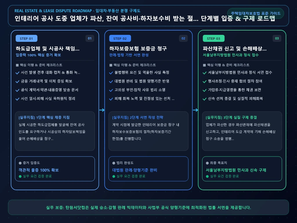 인테리어 공사 도중 업체가 파산 해결 절차 및 입증 흐름도