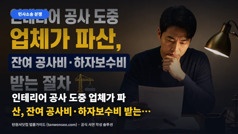 [민사] 인테리어 공사 도중 업체가 파산, 잔여 공사비·하자보수비 받는 절차 🏗️