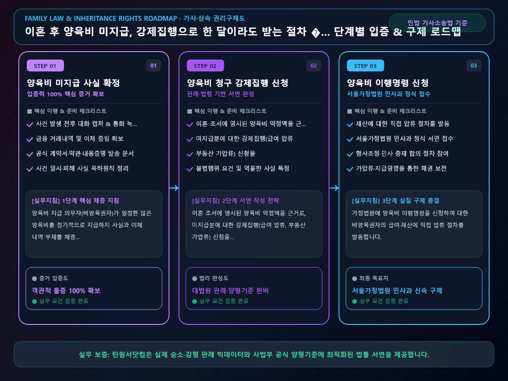 이혼 후 양육비 미지급 해결 절차 및 입증 흐름도