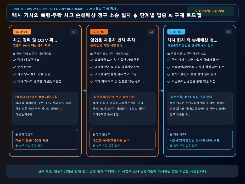 택시 기사의 폭행 해결 절차 및 입증 흐름도