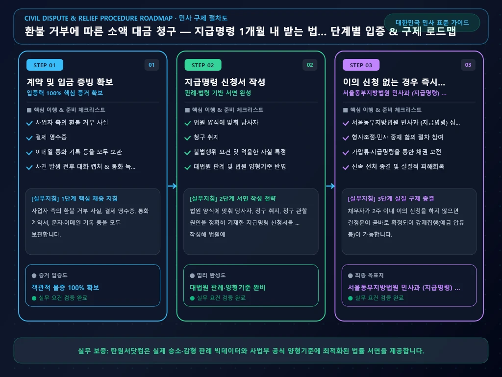 환불 거부에 따른 소액 대금 청구 — 해결 절차 및 입증 흐름도