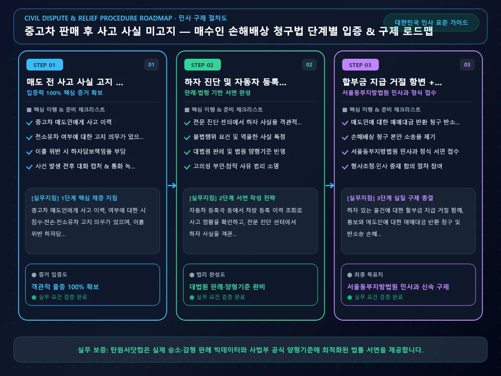 중고차 판매 후 사고 사실 미고지 — 해결 절차 및 입증 흐름도