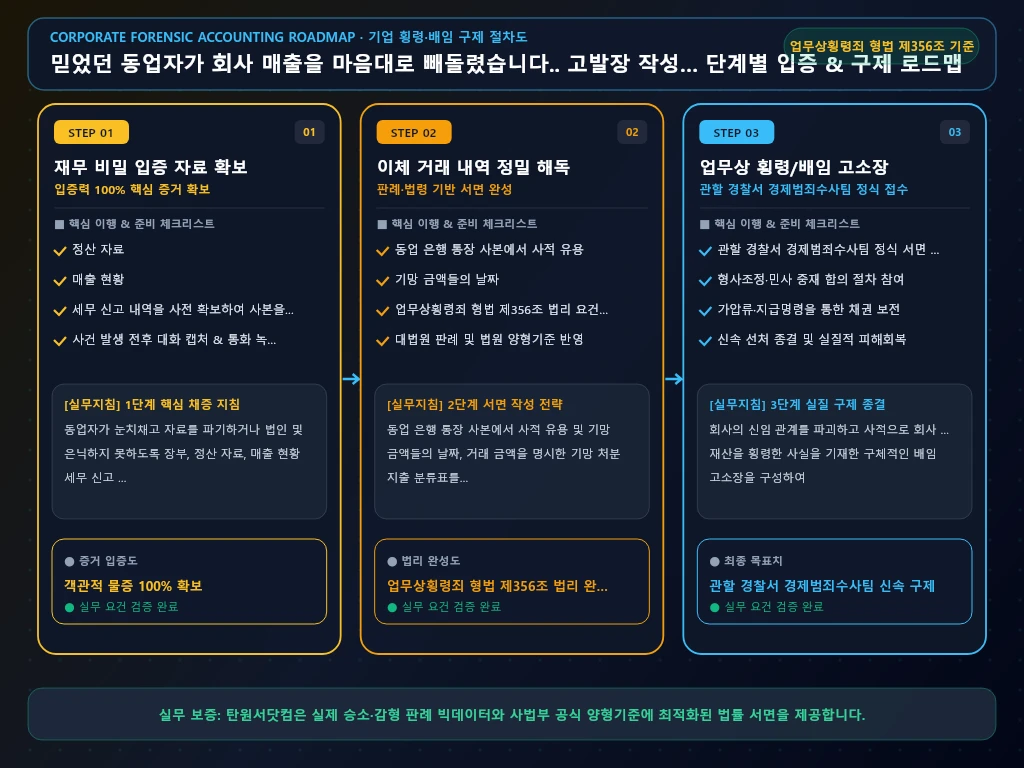 믿었던 동업자가 회사 매출을 마음대로 해결 절차 및 입증 흐름도