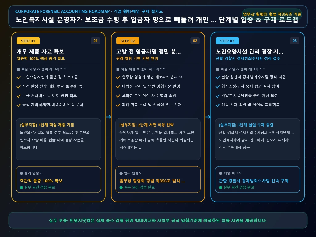 노인복지시설 운영자가 보조금 수령 후 해결 절차 및 입증 흐름도