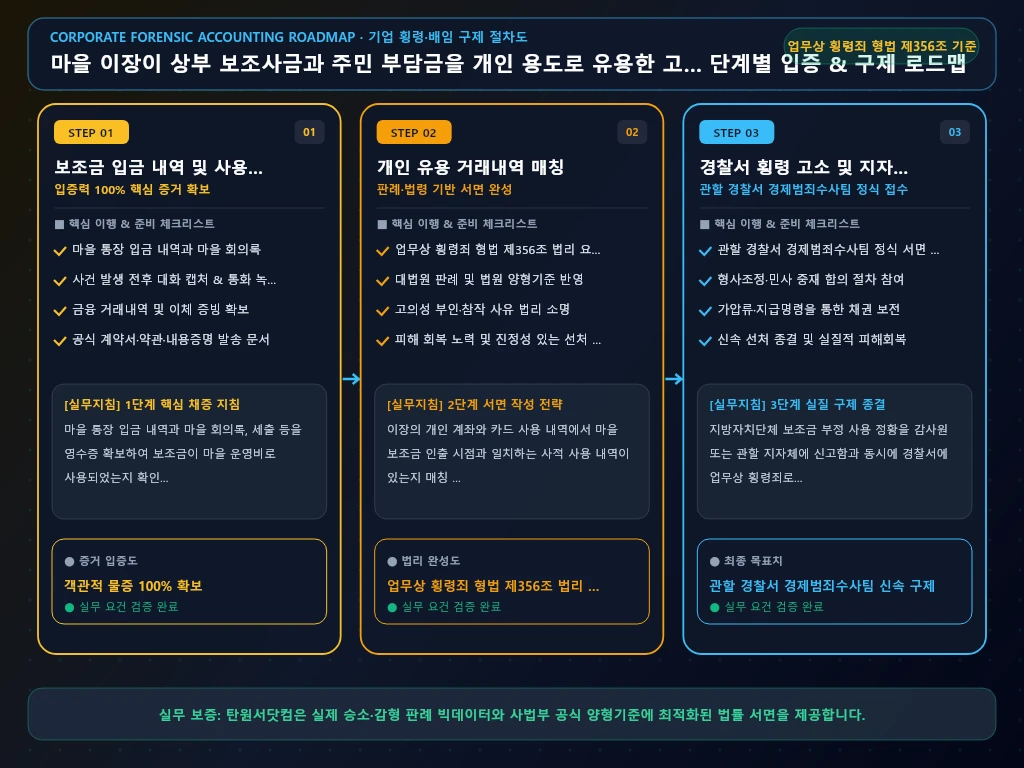 마을 이장이 상부 보조사금과 주민 해결 절차 및 입증 흐름도
