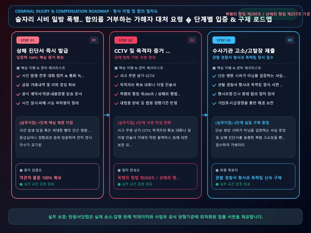 술자리 시비 일방 폭행 해결 절차 및 입증 흐름도