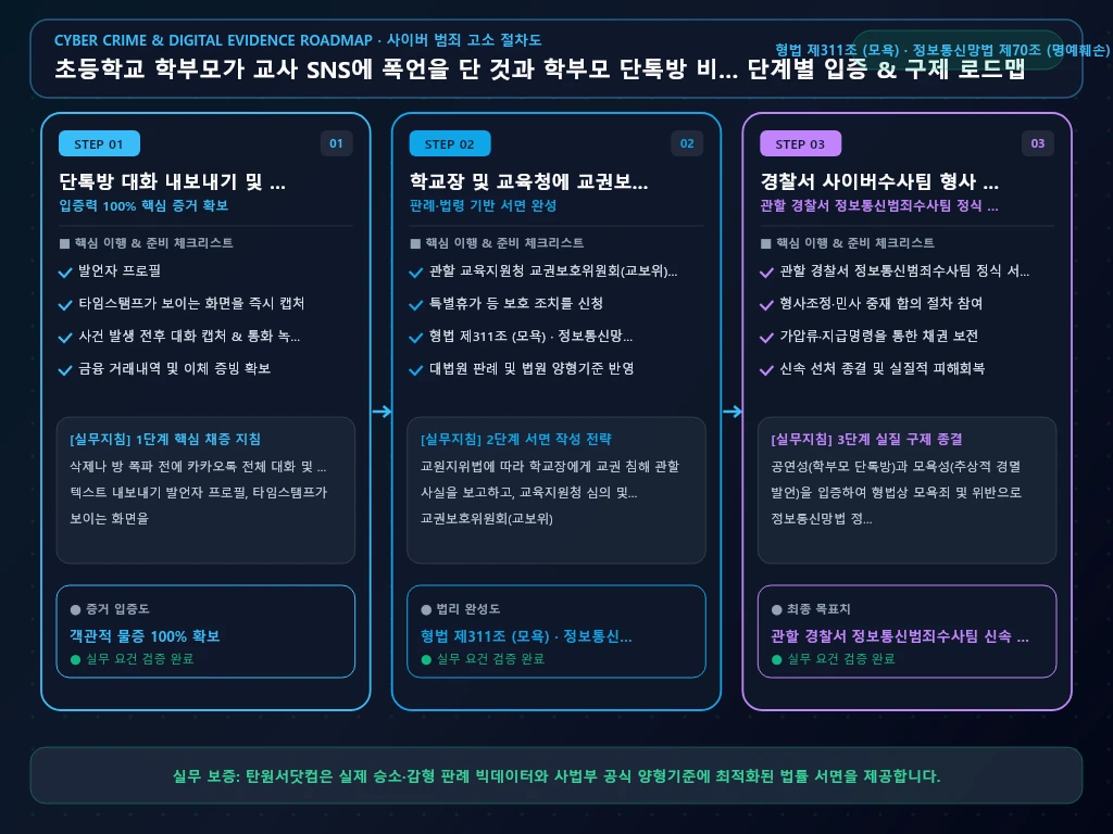 초등학교 학부모가 교사 SNS에 폭언을 해결 절차 및 입증 흐름도