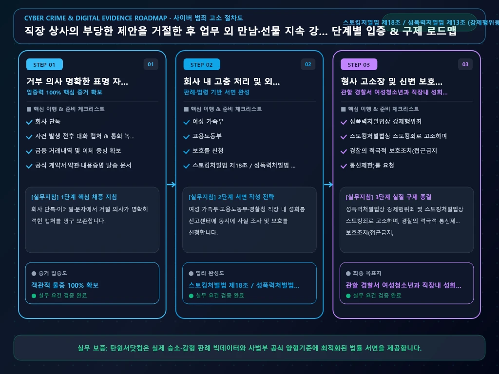 직장 상사의 부당한 제안을 거절한 후 해결 절차 및 입증 흐름도
