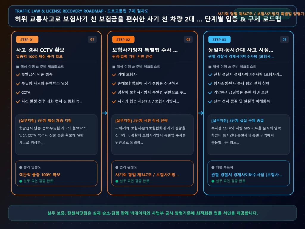 허위 교통사고로 보험사기 친 보험금을 해결 절차 및 입증 흐름도