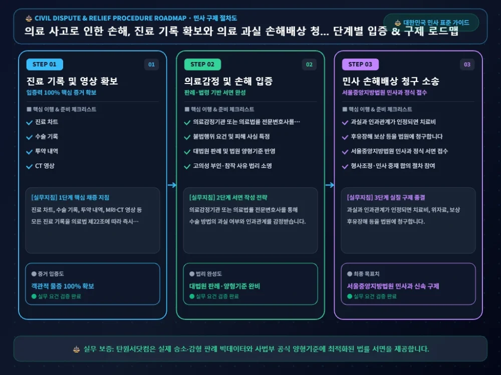 의료 사고로 인한 손해 해결 절차 및 입증 흐름도