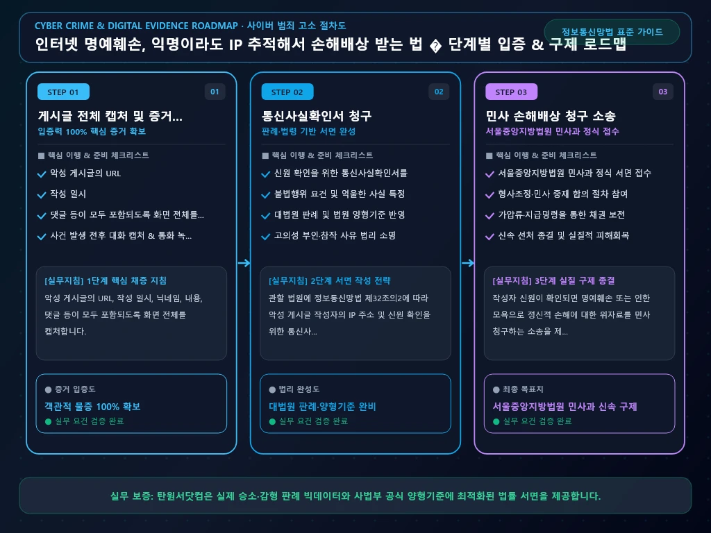 인터넷 명예훼손 해결 절차 및 입증 흐름도