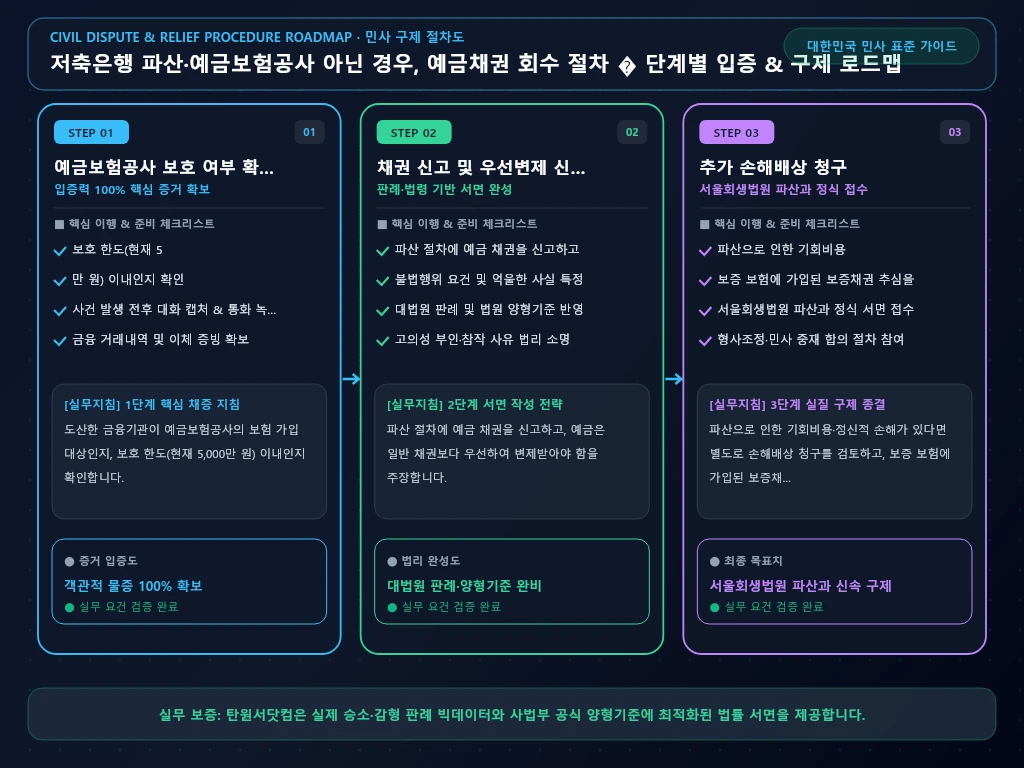 저축은행 파산 해결 절차 및 입증 흐름도