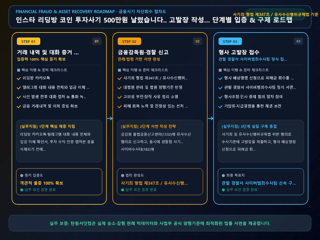 인스타 리딩방 코인 투자사기 500만원 해결 절차 및 입증 흐름도