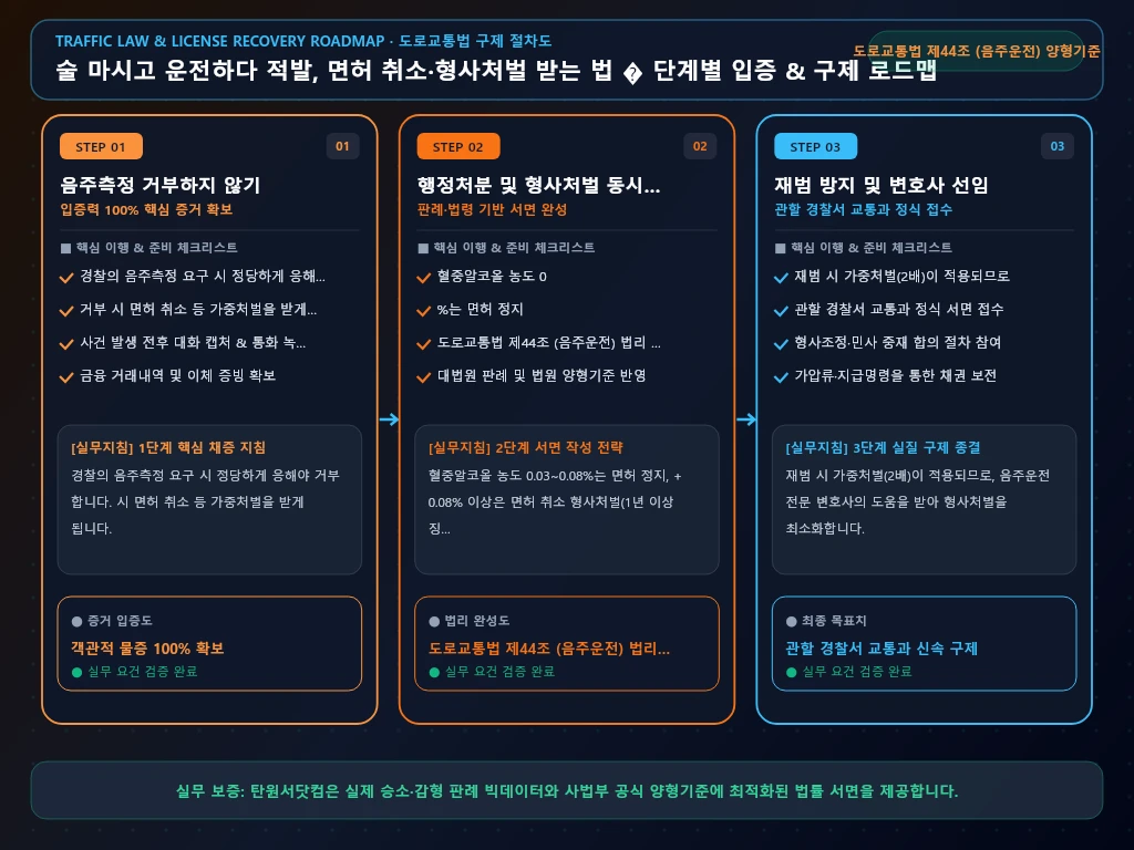 술 마시고 운전하다 적발 해결 절차 및 입증 흐름도