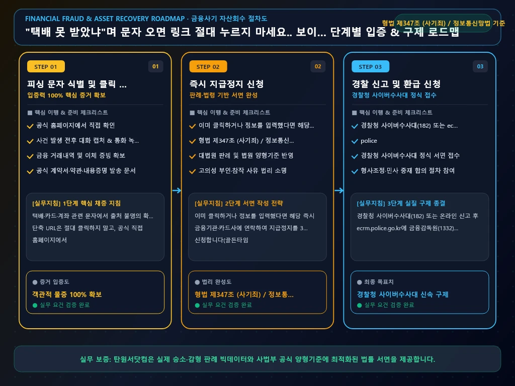 "택배 못 받았냐"며 문자 오면 링크 해결 절차 및 입증 흐름도