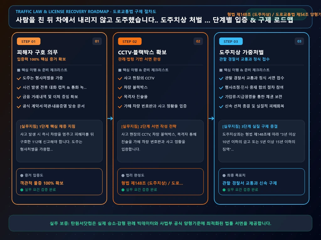 사람을 친 뒤 차에서 내리지 않고 해결 절차 및 입증 흐름도