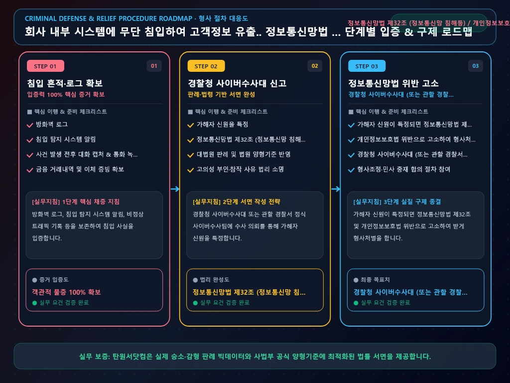 회사 내부 시스템에 무단 침입하여 해결 절차 및 입증 흐름도