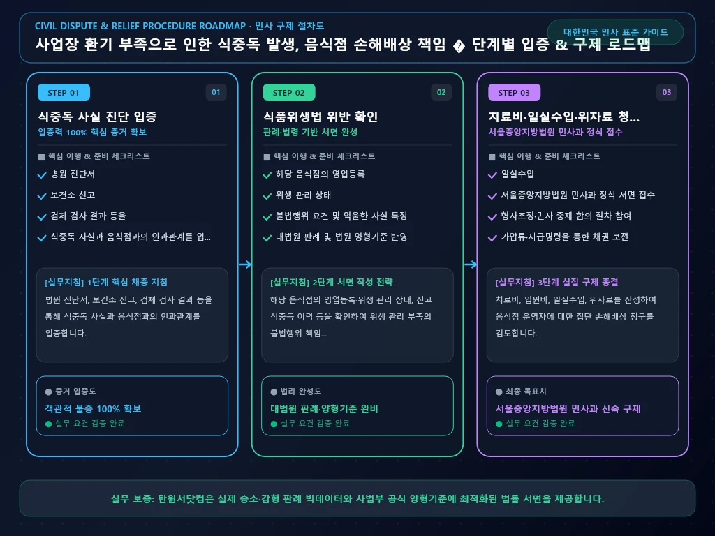 사업장 환기 부족으로 인한 식중독 발생 해결 절차 및 입증 흐름도