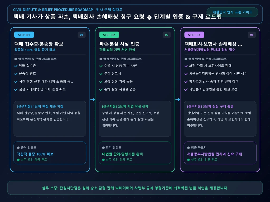 택배 기사가 상품 파손 해결 절차 및 입증 흐름도