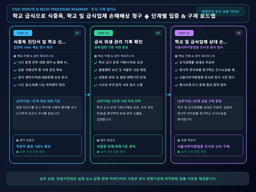 학교 급식으로 식중독 해결 절차 및 입증 흐름도